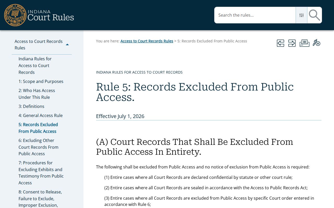 Rule 5 exclusions from Noble County court records