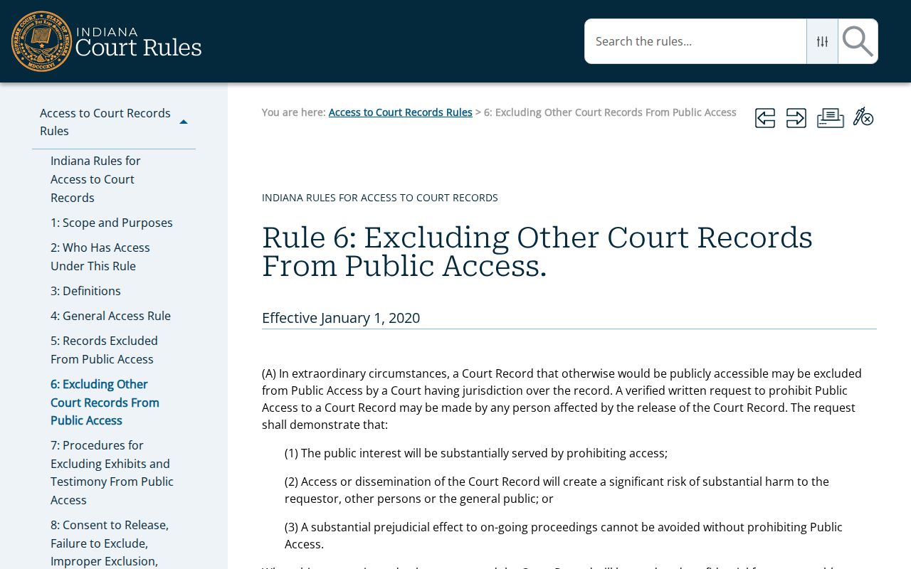 Rule 6 process for Noble County court record exclusion