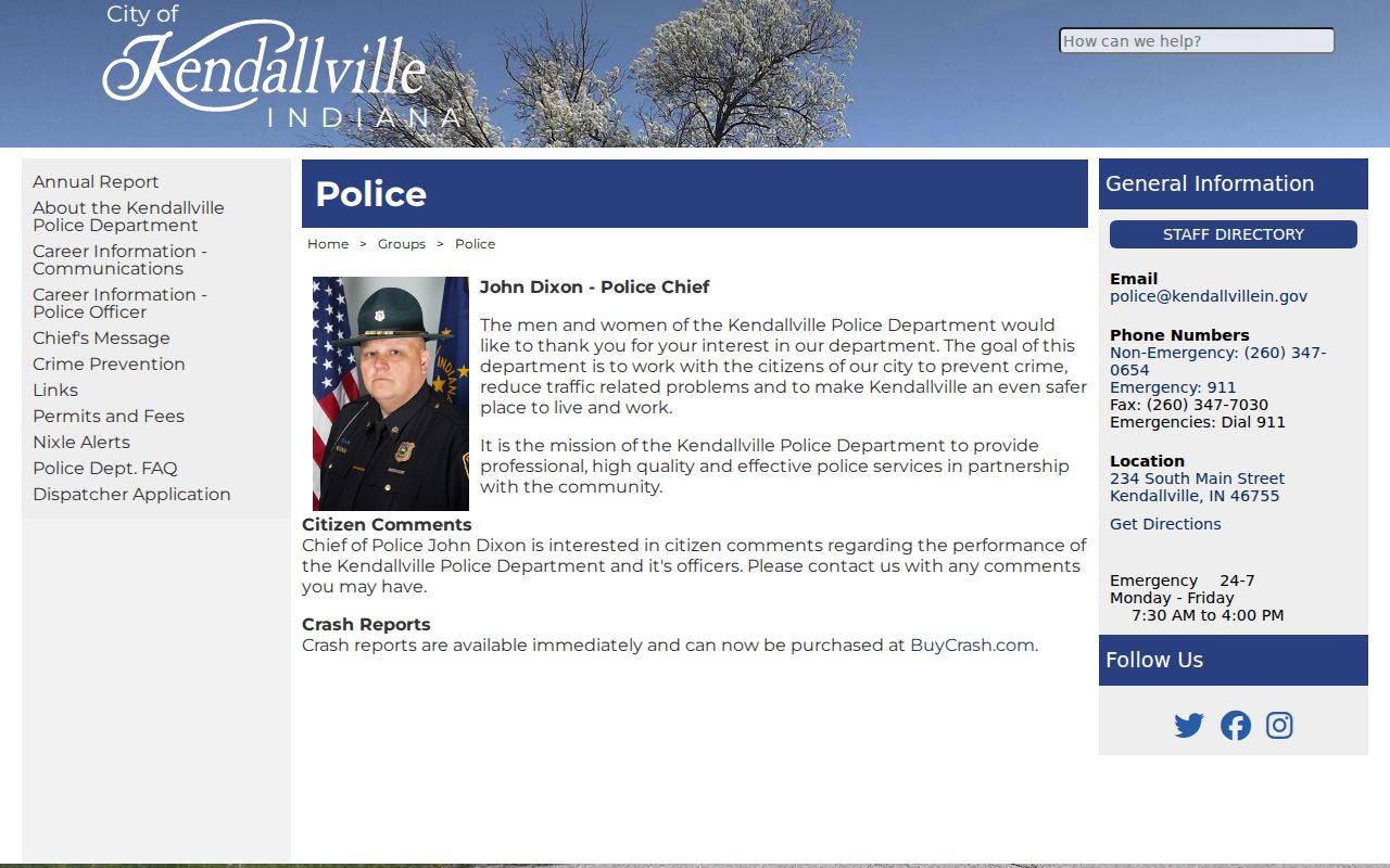 Kendallville court records and police report contact information