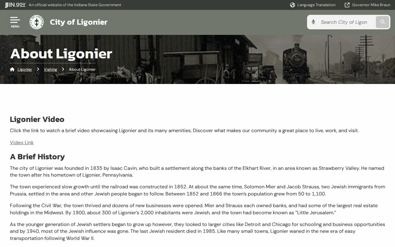 Ligonier court records search with official city history context