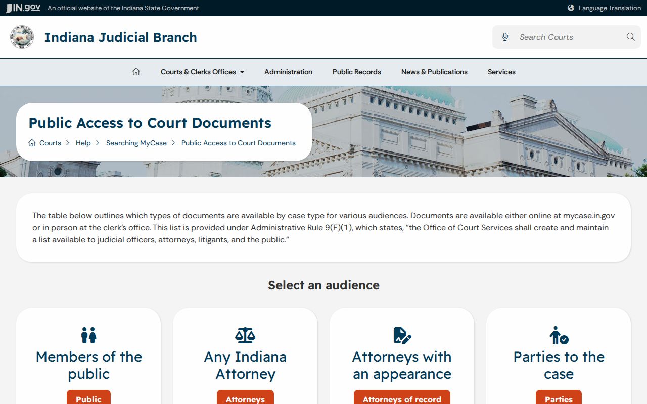 Noble County court record online and in-person access matrix