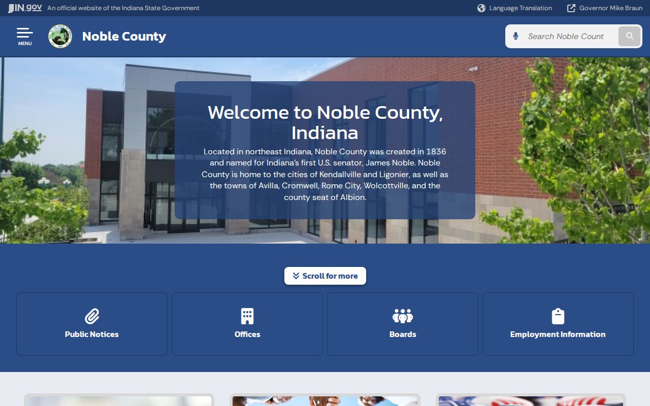 Noble County court docket courts and fines entry page