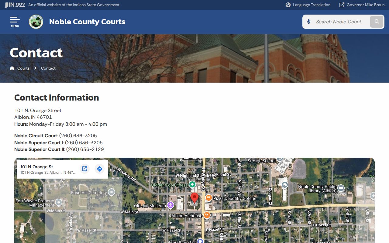 Noble County court schedule contact details