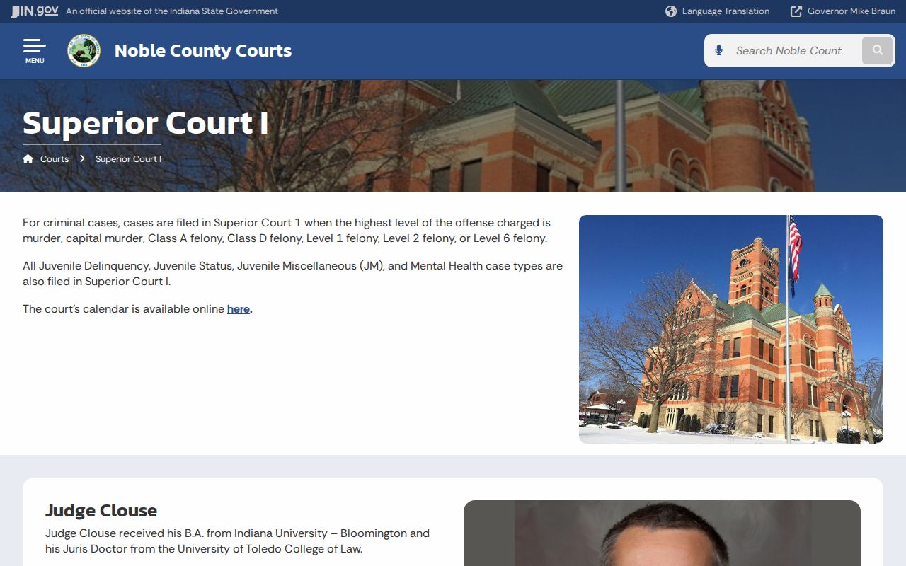 Noble County criminal docket guidance for Superior Court I felony cases