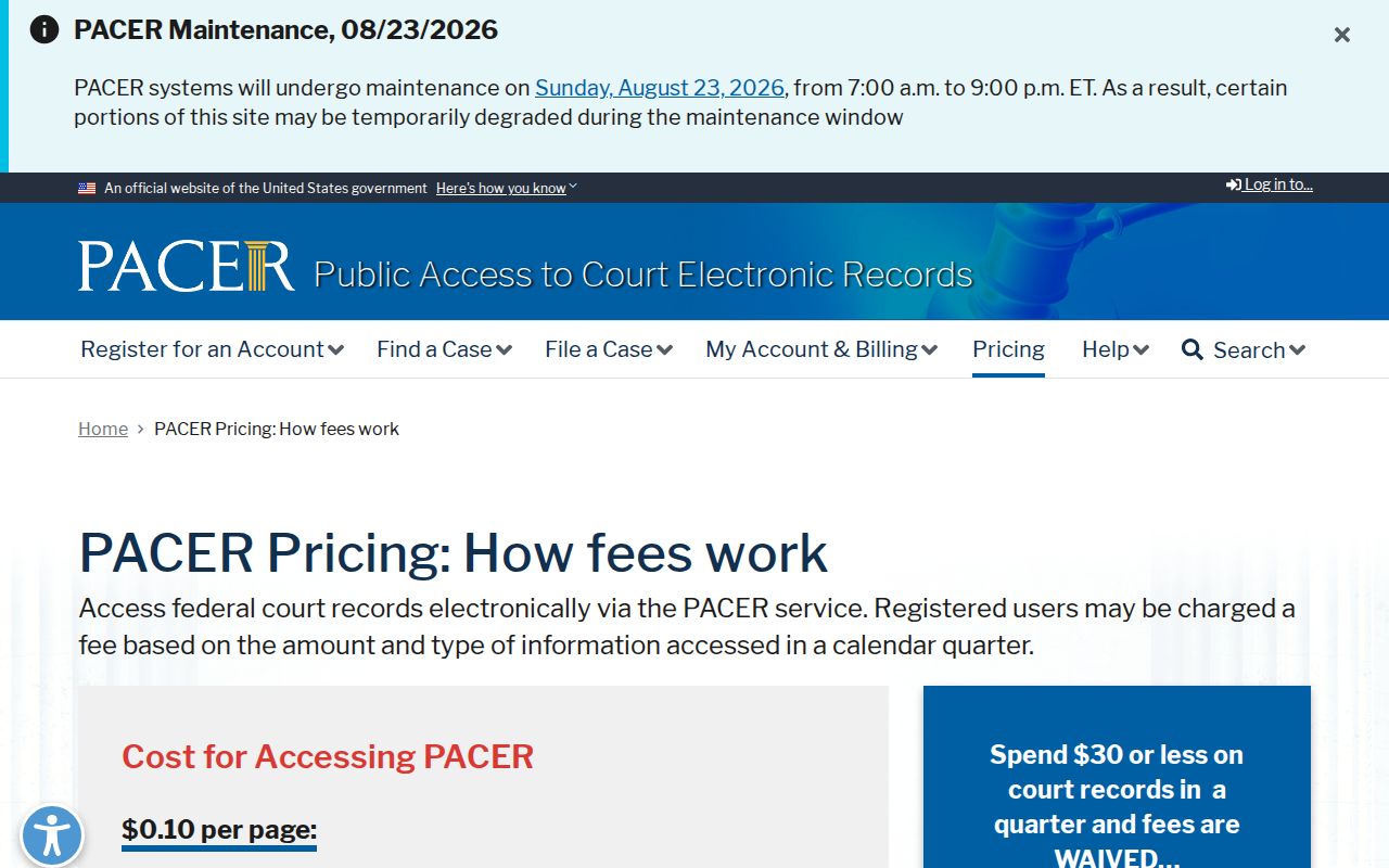 Noble County federal court record pricing